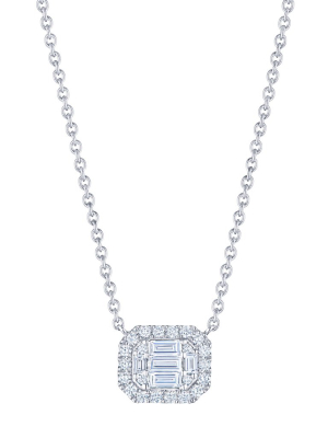 Sunburst Emerald Cut East-west Diamond Necklace - White Gold