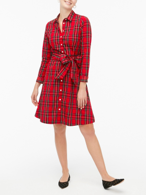 Long-sleeve Tie-waist Shirtdress In Tartan