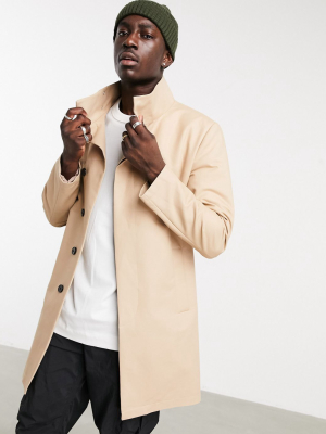 Asos Design Trench Coat With Funnel Neck In Stone