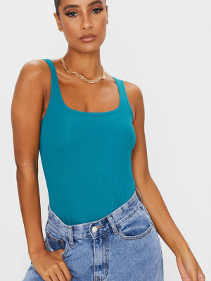 Teal Rib Square Neck Sleeveless Bodysuit