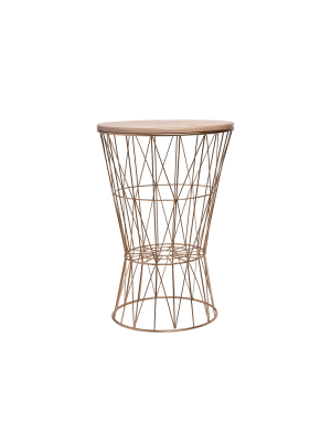 Wire Metal Accent Side Table With Wood Lid - Foreside Home & Garden