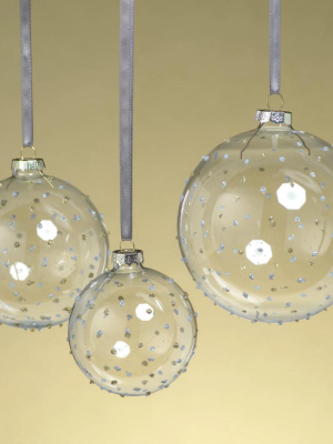 Clear Ball Ornament W/ Silver And Gold Glitter Dots