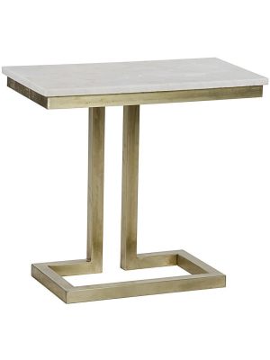 Noir Alonzo Side Table With White Stone - Antique Brass