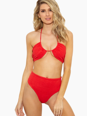 Bahia Keyhole Halter Bikini Top - Ruby Red