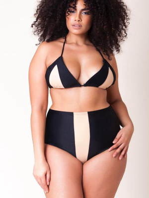 Plus Size Contrast High Waisted Slide Triangle Bikini Swimsuit - Two Piece Set