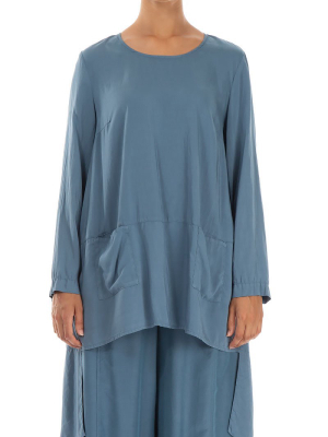 Longer Back Steel Blue Silk Bamboo Tunic