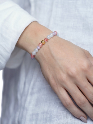 Women's Wristband With Cherry Quartz, Amethyst Lavender And Aquamarine