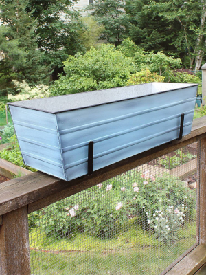 Galvanized Steel Rectangular Box Planter With Brackets For 2 X 6 Railings - Achla Designs