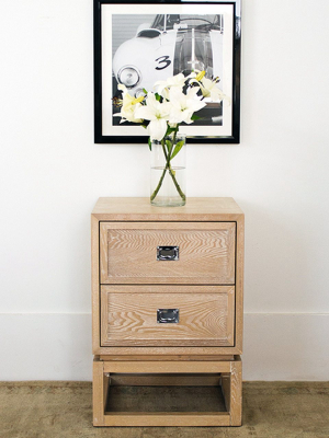 Oliver 2 Drawer Side Table With Nickel Campaign Hardware