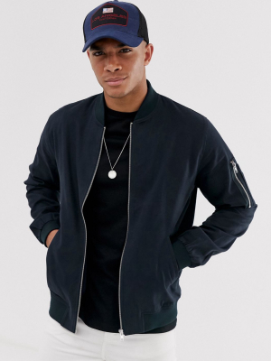 Asos Design Bomber Jacket With Ma1 Pocket In Navy