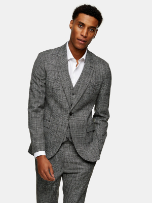 2 Piece Gray Check Skinny Suit With Peak Lapels