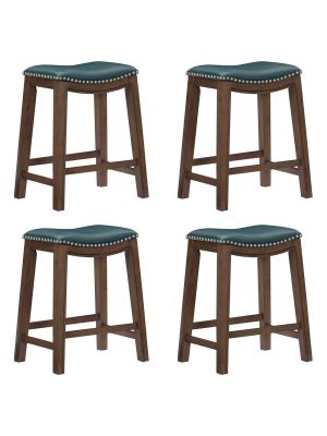 Homelegance 24" Counter Height Wooden Stool Saddle Seat Barstool, Green (4 Pack)