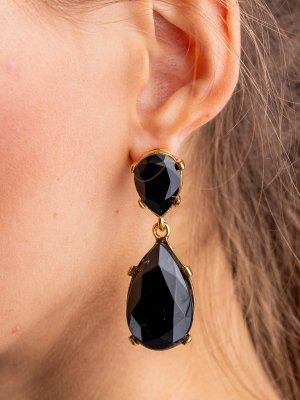 Jet And Gold Teardrop Pierced Or Clip Earrings