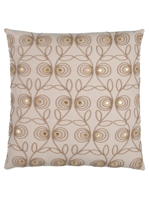 Beige Floral Cotton Throw Pillow (20"x20") - Rizzy Home