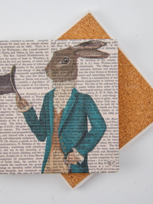 Thirstystone Animal Print Coasters Set Of 4 - Hare In Turquoise Coat