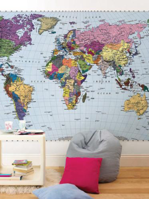 World Map Wall Mural Design By Komar For Brewster Home Fashions