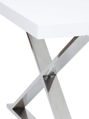 Alexa Dining Table, White/polished Stainless Base