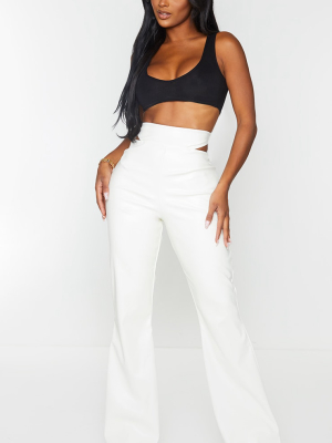 Shape Cream Pu Cut Out Side Flared Pants