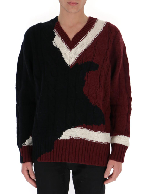 Alexander Mcqueen Contrast Knit V-neck Sweater