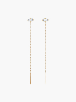 Baguette White Diamond Floating Threader Earrings