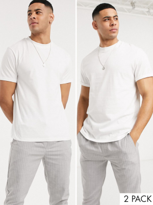 Asos Design 2 Pack Organic T-shirt/t-shirt With Roll Sleeve