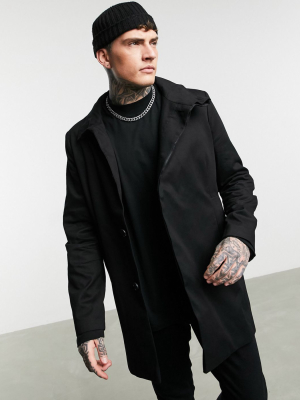 Asos Design Trench Coat With Funnel Neck In Black