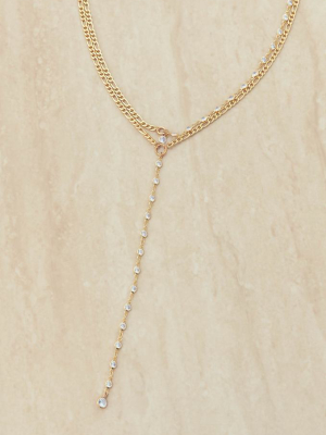 Sweet Song Crystal Lariat 18k Gold Plated Necklace