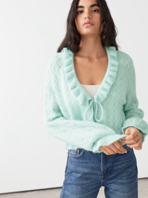 Ruffled Alpaca Blend Knit Cardigan