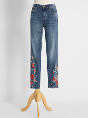 Botanical Twist Embroidered Skinny Jeans