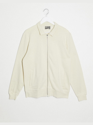 Asos Design Jersey Harrington Jacket In Beige