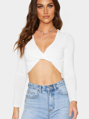 Cream Jersey Rib Twist Knot Crop Top