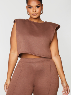 Plus Chocolate Brown Shoulder Pad Crop Top