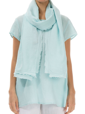 Raw Trim Aqua Breeze Pure Linen Scarf