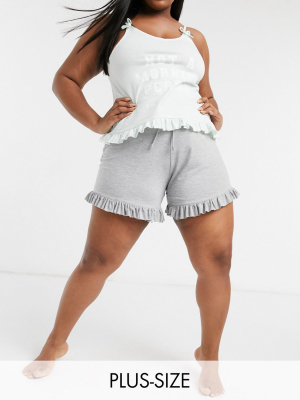 Outrageous Fortune Plus Sleepwear Frilly Shorts In Gray