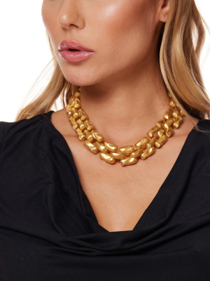 Satin Gold 3 Row Hammered Bars Necklace