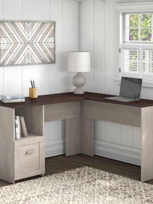 Townhill L Shaped Desk Washed Gray/madison Cherry - Bush Furniture