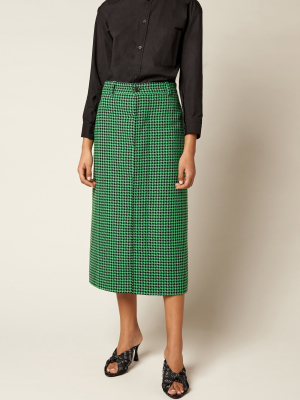 Houndstooth Twill Midi Skirt