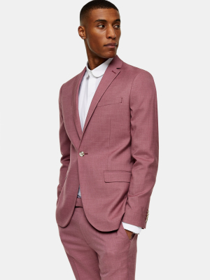 Pink Single Breasted Skinny Fit Suit Blazer With Notch Lapels