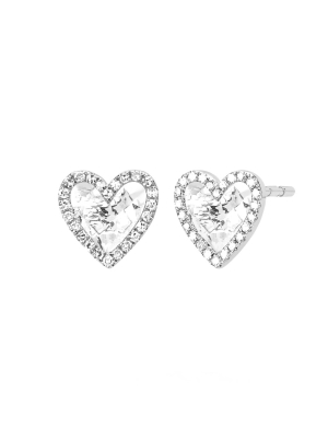 Diamond & White Topaz Heart Studs - White Gold