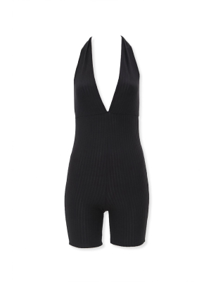 Ribbed Plunging Romper