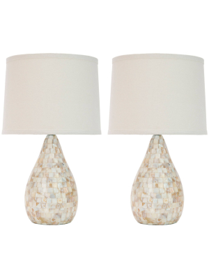 (set Of 2) 20.5" Lauralie Ivory Capiz Shell Lamp Ivory (includes Cfl Light Bulb) - Safavieh