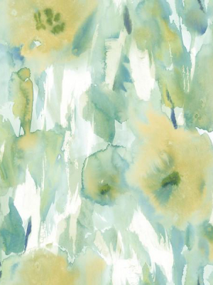 Watercolor Floral Wallpaper In Greens And Yellow-gold From The L'atelier De Paris Collection By Seabrook