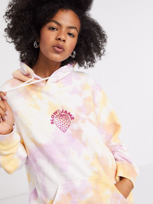 New Girl Order Oversized Hoodie In Tie Dye With Strawberry Print
