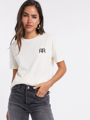 River Island Logo Rolled Back Sleeve T-shirt Set In Beige