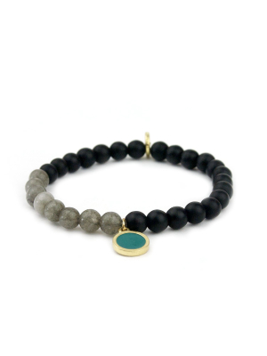 Teal Beaded Bracelet With Disc Charm