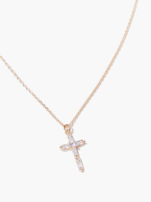 Faux Gem Cross Pendant Necklace