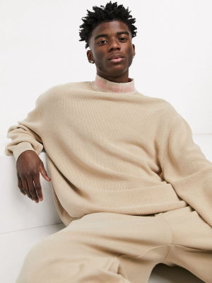 Asos Dark Future Oversized Rib Sweater With Text Neck Trim Design