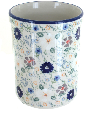 Blue Rose Polish Pottery Carnival Utensil Jar