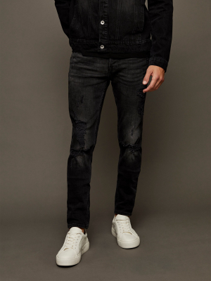 Considered Washed Black Rip Stretch Skinny Jeans