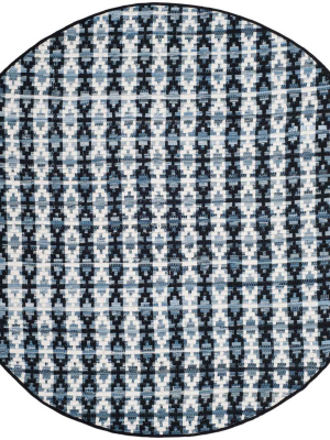 Montauk Mosaic Ivory/blue/black Round Rug